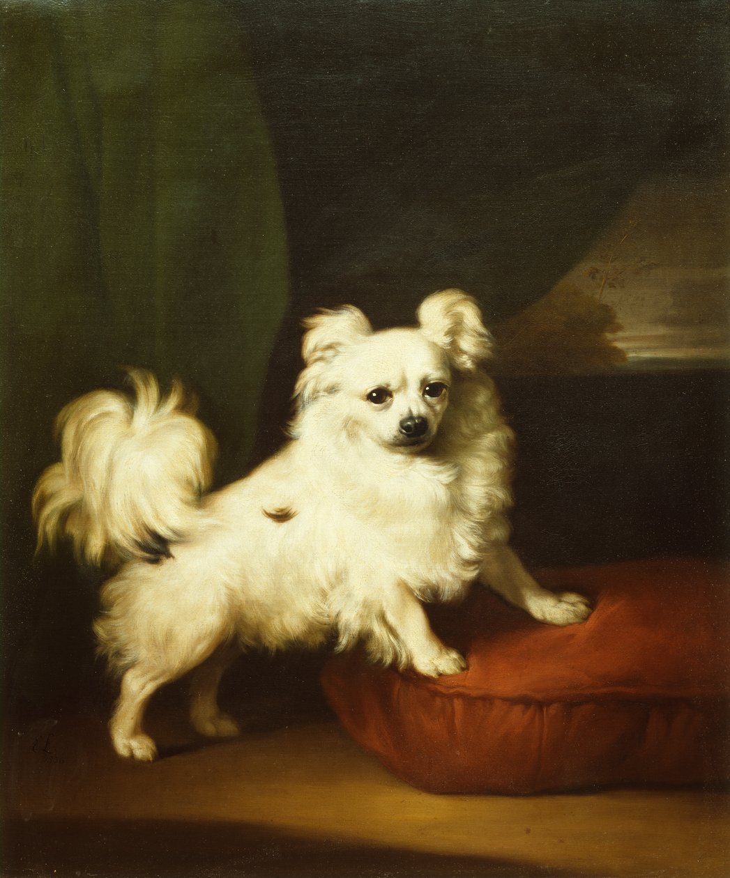 Her Favourite, A White Papillon Standing on a Cushion by Henry Bernard Chalon