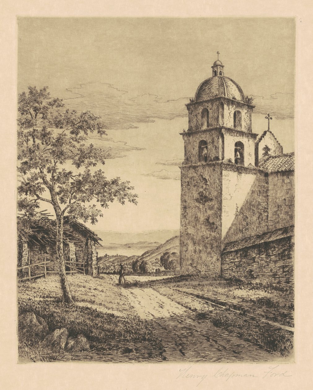 Mission Santa Barbara, Looking South by Henry Chapman Ford