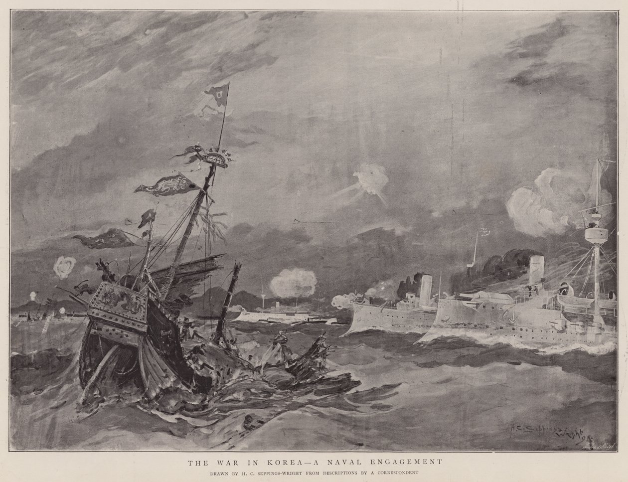 The War in Korea, A Naval Engagement by Henry Charles Seppings Wright