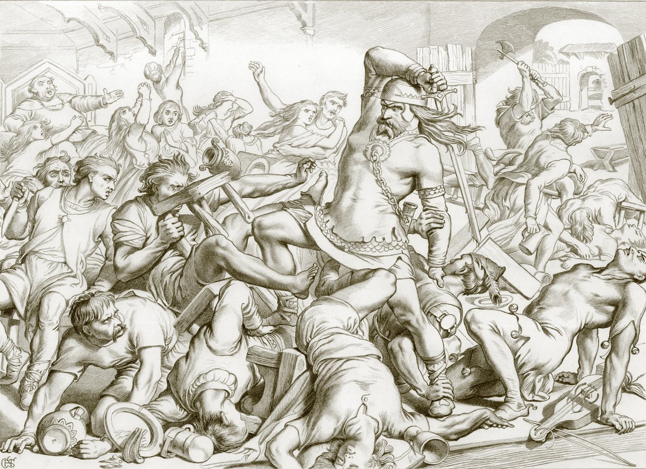 How Hereward cleared Bourne of Frenchmen by Henry Courtney (after) Selous