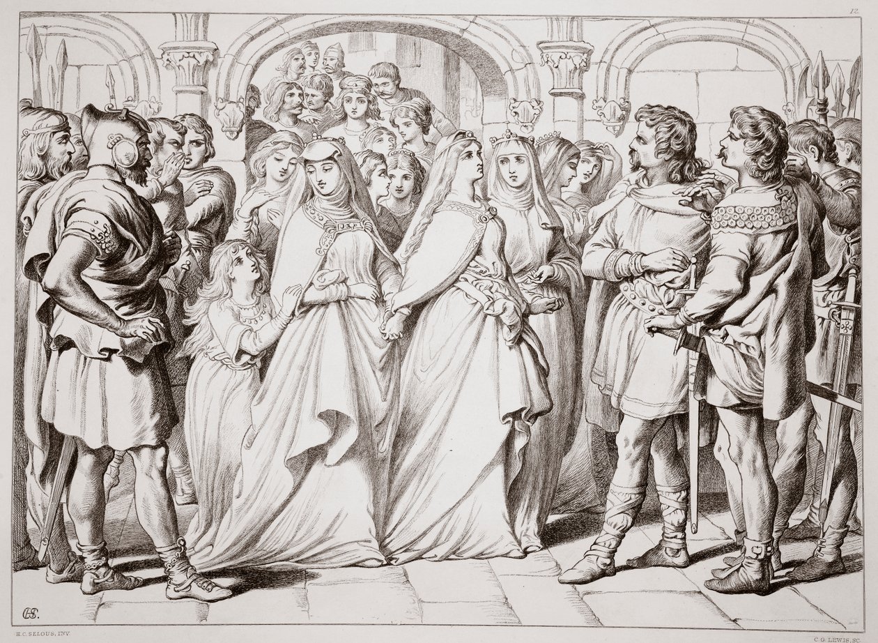 Alftruda Recognises Hereward, Illustration from Hereward the Great by Charles Kingsley, Engraved by C.G. Lewis by Henry Courtney Selous