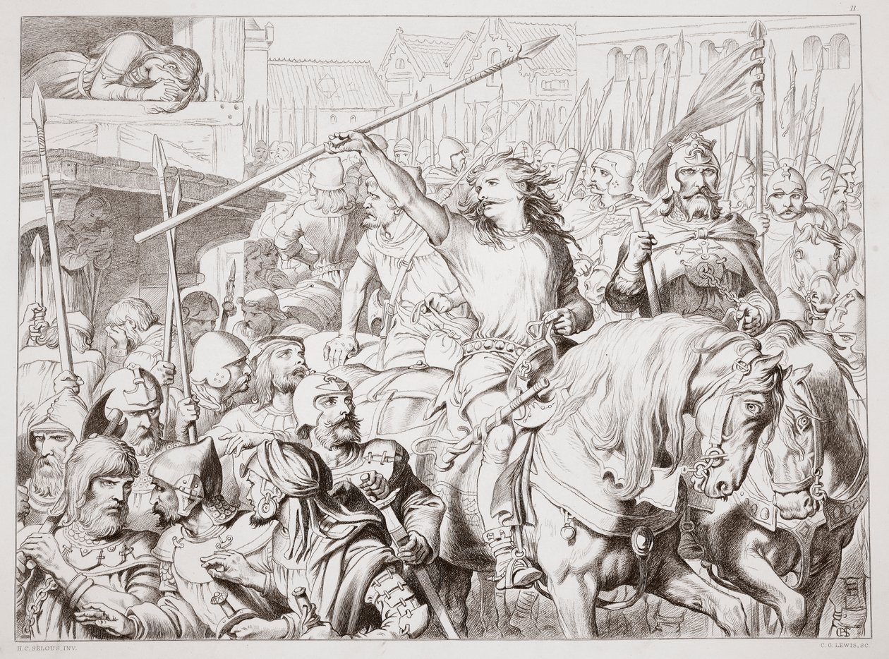 How Hereward Turned Berserker, Illustration from Hereward the Great by Charles Kingsley, Engraved by C.G. Lewis by Henry Courtney Selous