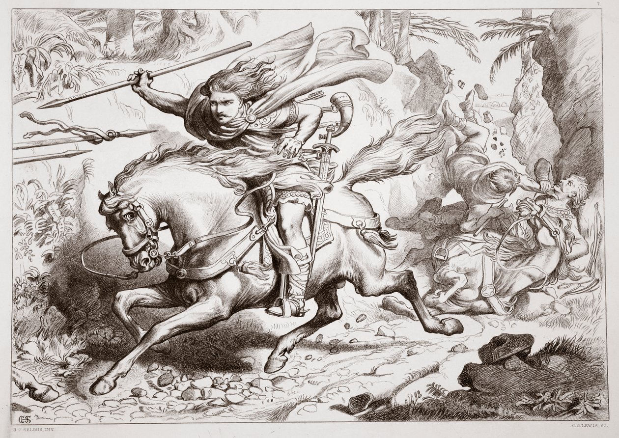 How Hereward was caught in a trap, illustration from Hereward the Great by Charles Kingsley, pub. 1870, engraved by C.G. Lewis by Henry Courtney Selous