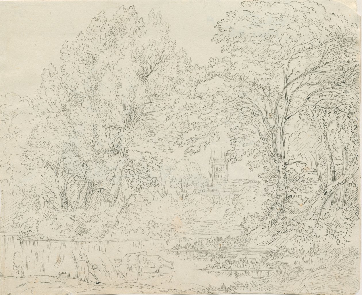 Tamworth - Rural View (pen and ink drawing, 1788-1855) by Henry Curzon Allport