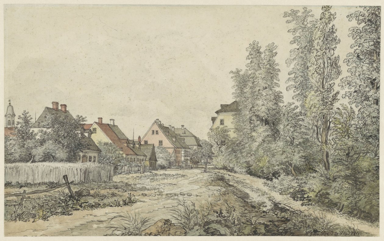 Village Road with Houses (in Germany?) by Henry Edridge