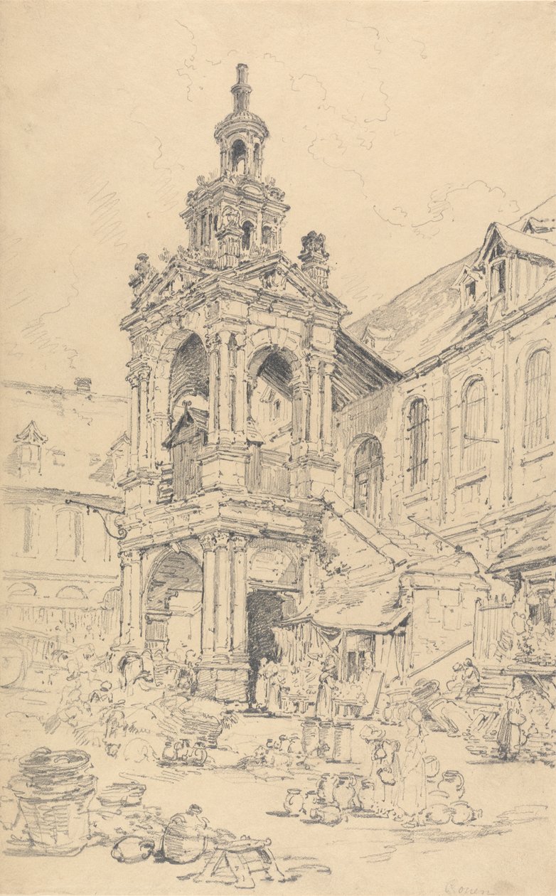 The Porch of the Halle of the Haute Vielle Tour, Rouen by Henry Edridge