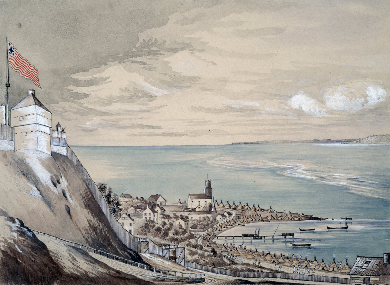 Fort and village of Mackinaw, with the Indian encampment, September 1842 by Henry Francis Ainslie