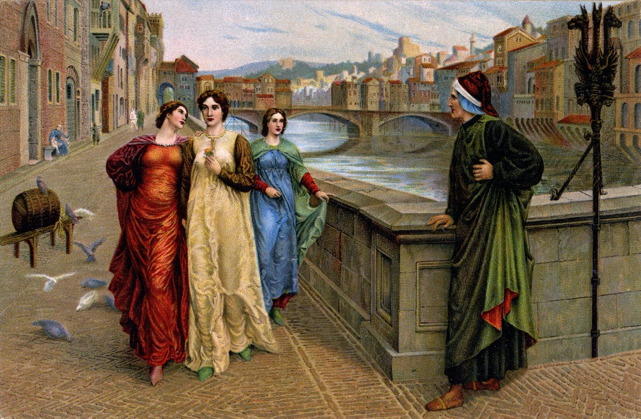 Dante Alighieri meeting his muse Beatrice Portinari in Florence, c.1890 by Henry Holiday