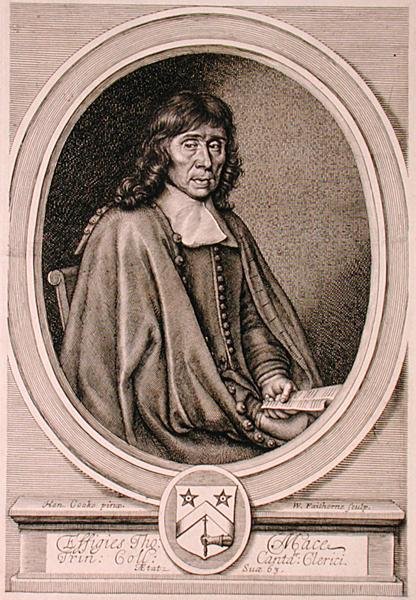 Portrait of Thomas Mace engraved by William Faithorne by Henry I (after) Cooke