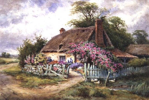 Pretty Cottage with Ducks by Henry John Sylvester Stannard