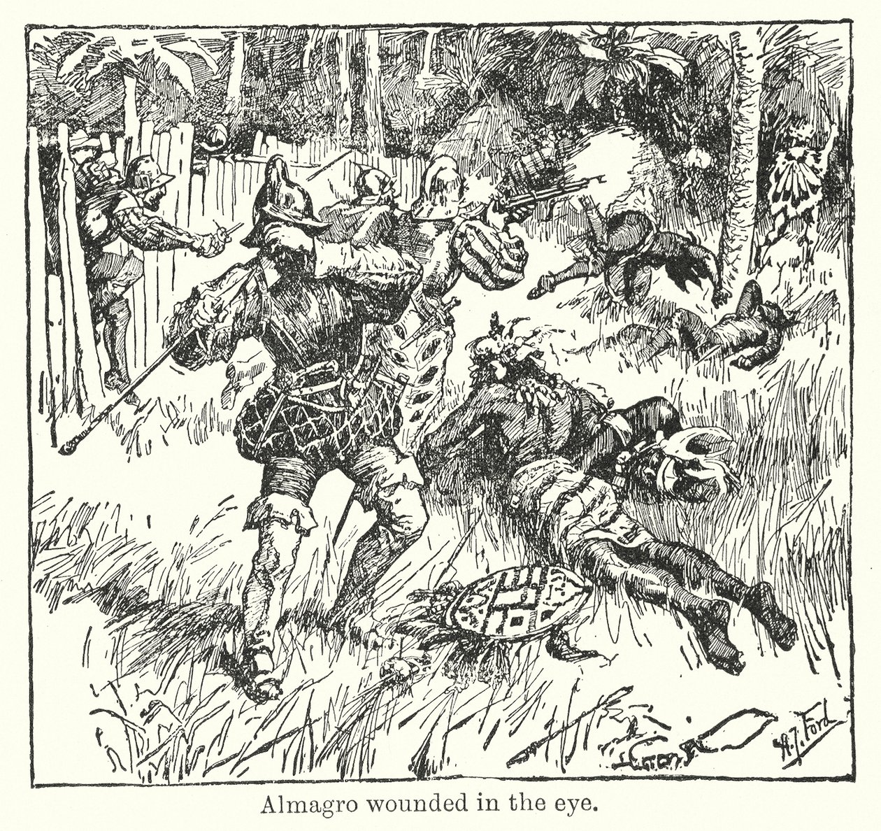 Almagro wounded in the eye by Henry Justice Ford