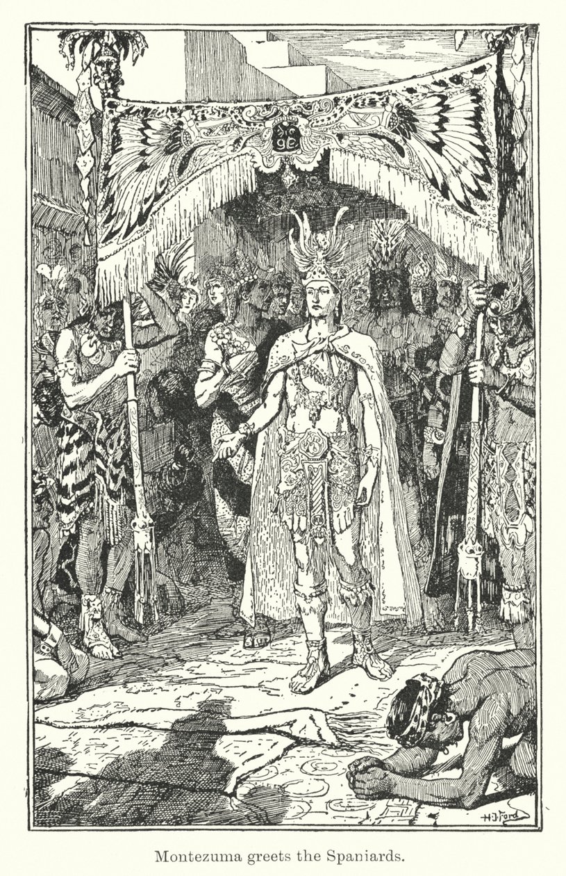 Montezuma greets the Spaniards by Henry Justice Ford