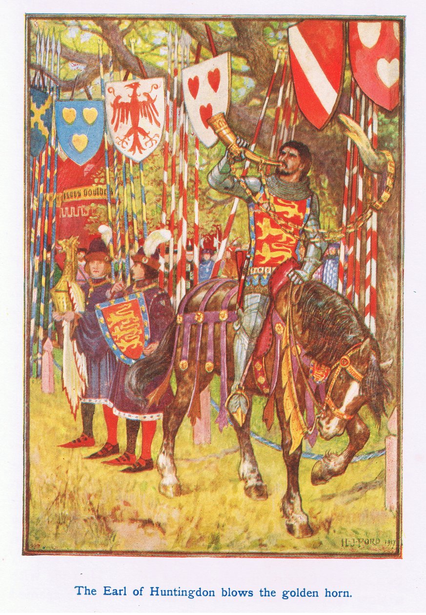 The Earl of Huntingdon blows the golden horn by Henry Justice Ford