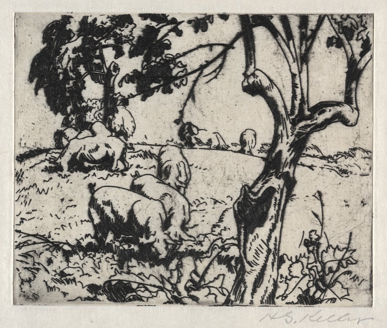 Pigs in Orchard by Henry Keller
