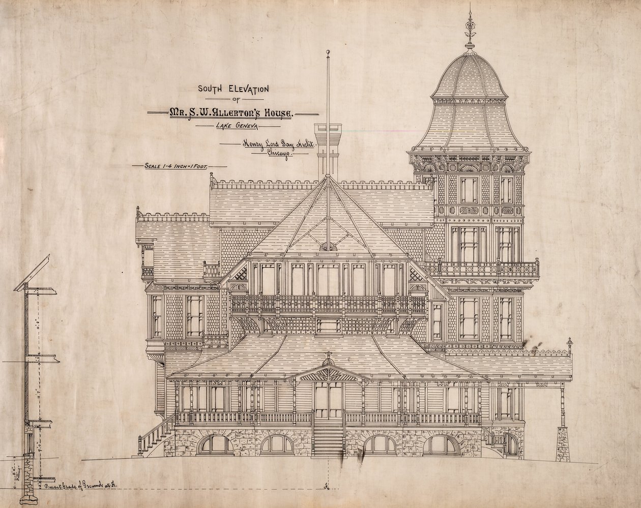 House for Mr. S.W. Allerton, Lake Geneva, Wisconsin: South Elevation by Henry Lord Gay