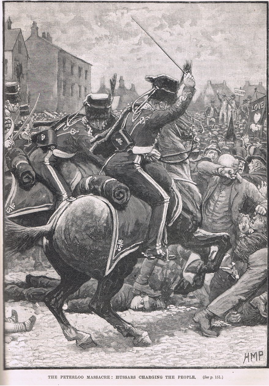The Peterloo Massacre with the Hussars Charging the People, illustration from Cassell