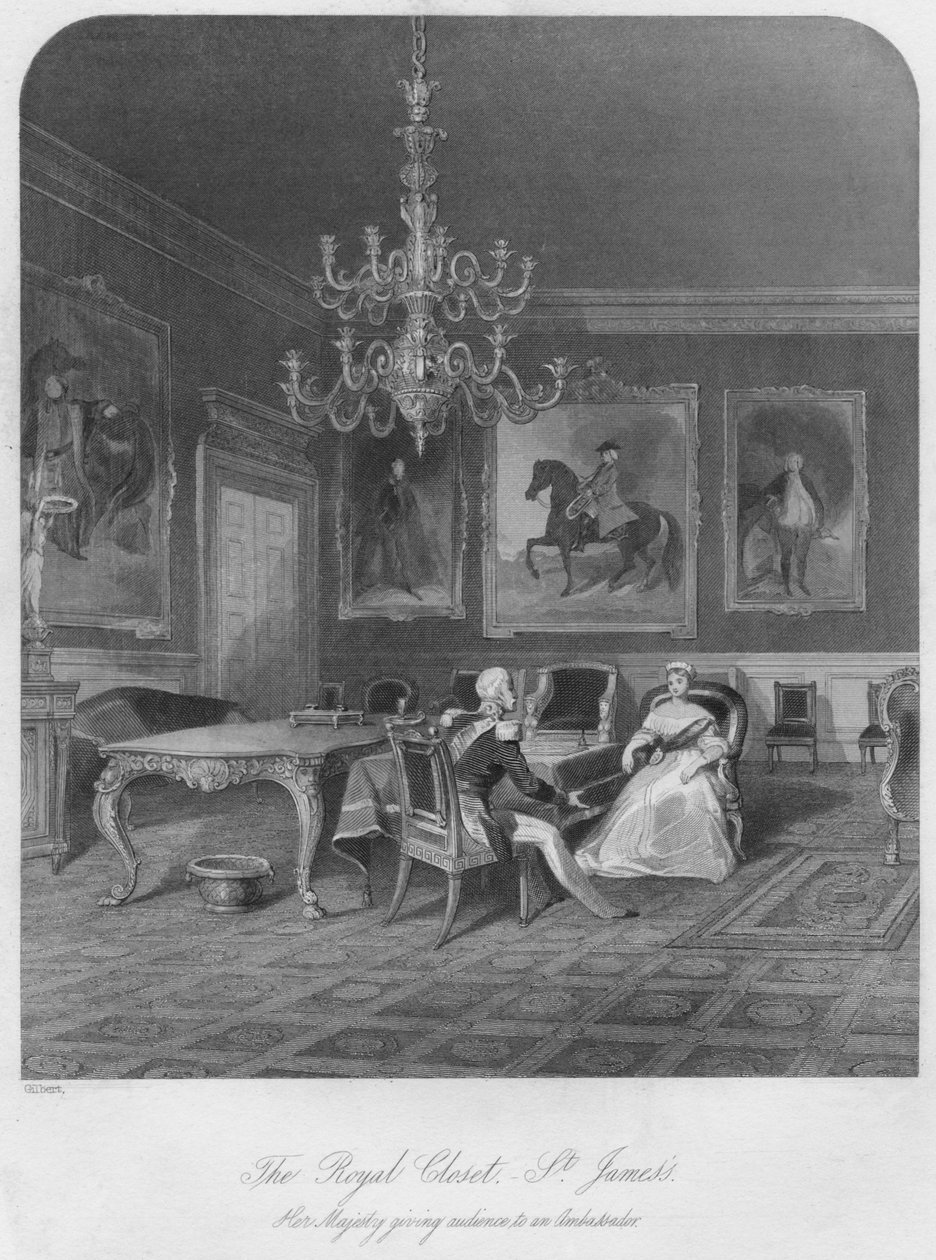 The Royal Closet. - St. Jamess. Her Majesty giving audience to an Ambassador by Henry Melville