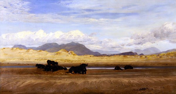 Coast of North Wales, Cattle Basking on the Beach by Henry Moore