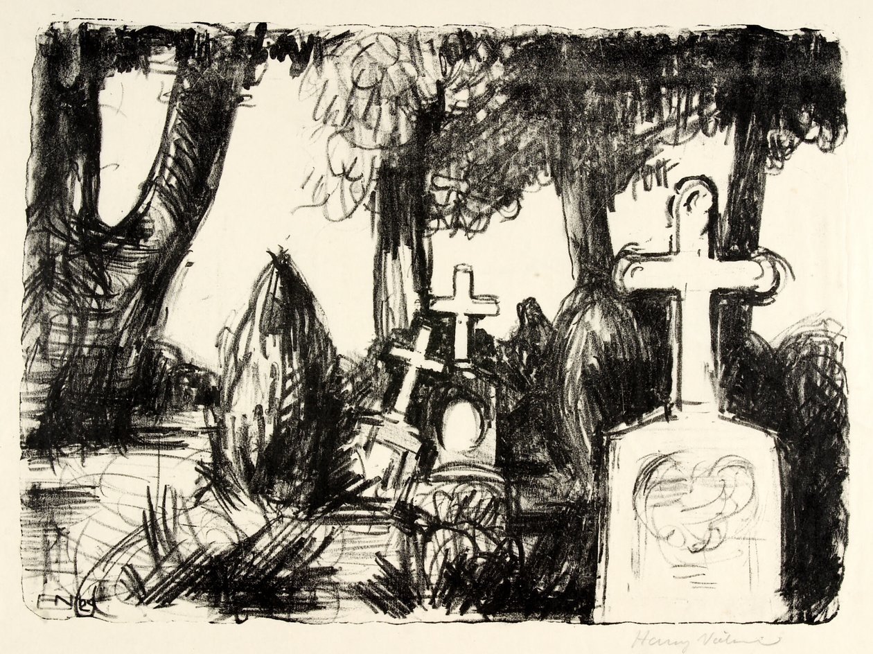 Cemetery with Three Tombstones by Henry Nielsen