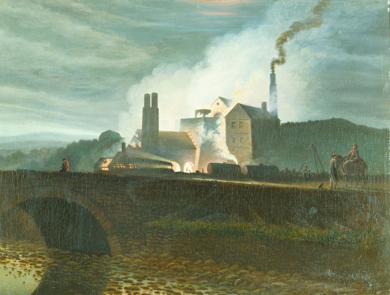 Moonlit Landscape, Possibly of the Nantyglo Ironworks, Monmouthshire by Henry Penry Williams