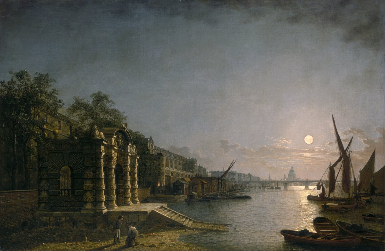 York Water Gate and the Adelphi from the River by Moonlight, c1850 by Henry Pether