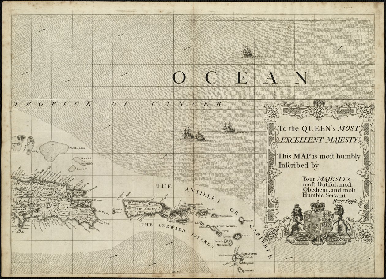 A map of the British Empire in America with the French and Spanish settlements adjacent thereto by Henry Popple
