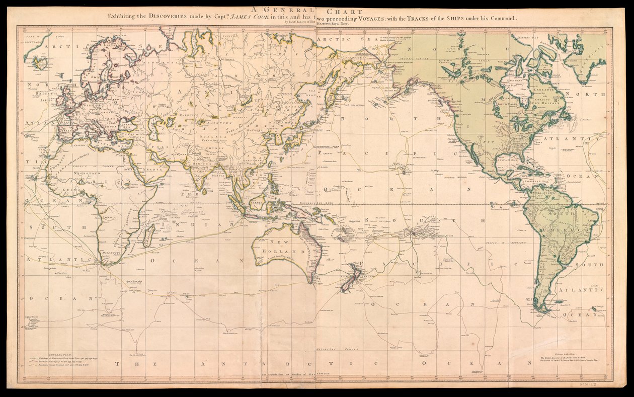 A General Chart Exhibiting the Discoveries Made by Captain James Cook by Henry Roberts