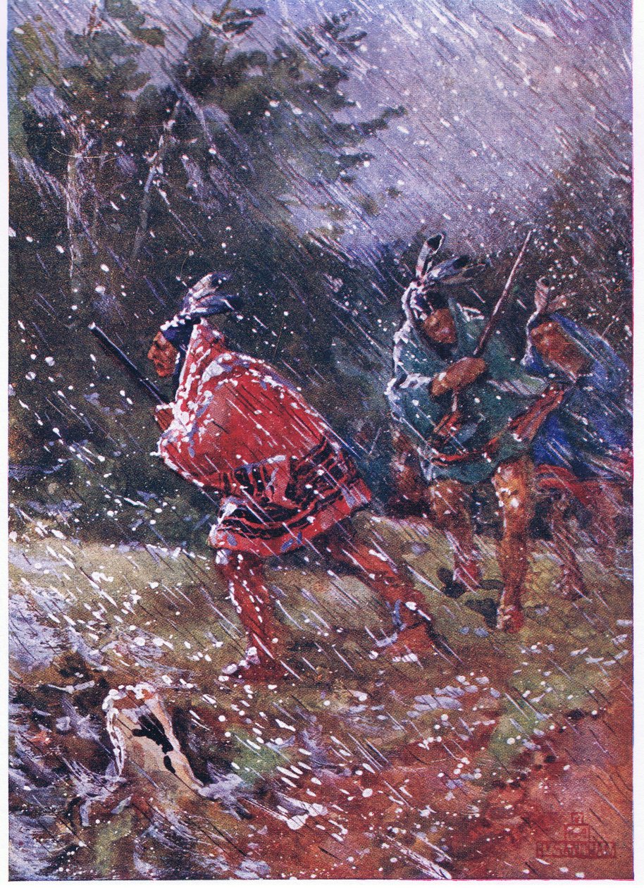 Red Indians hunting in a snow storm by Henry Sandham