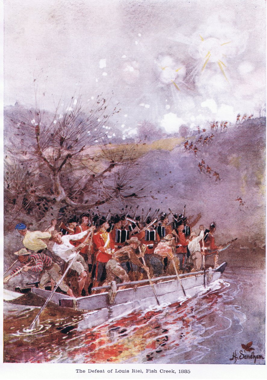 The defeat of Louis Riel, Fish Creek, 1885, c.1920 by Henry Sandham