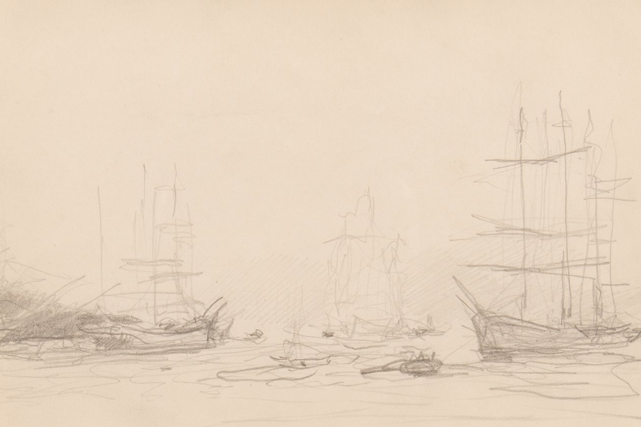 Shipping in Falmouth Harbour by Henry Scott Tuke