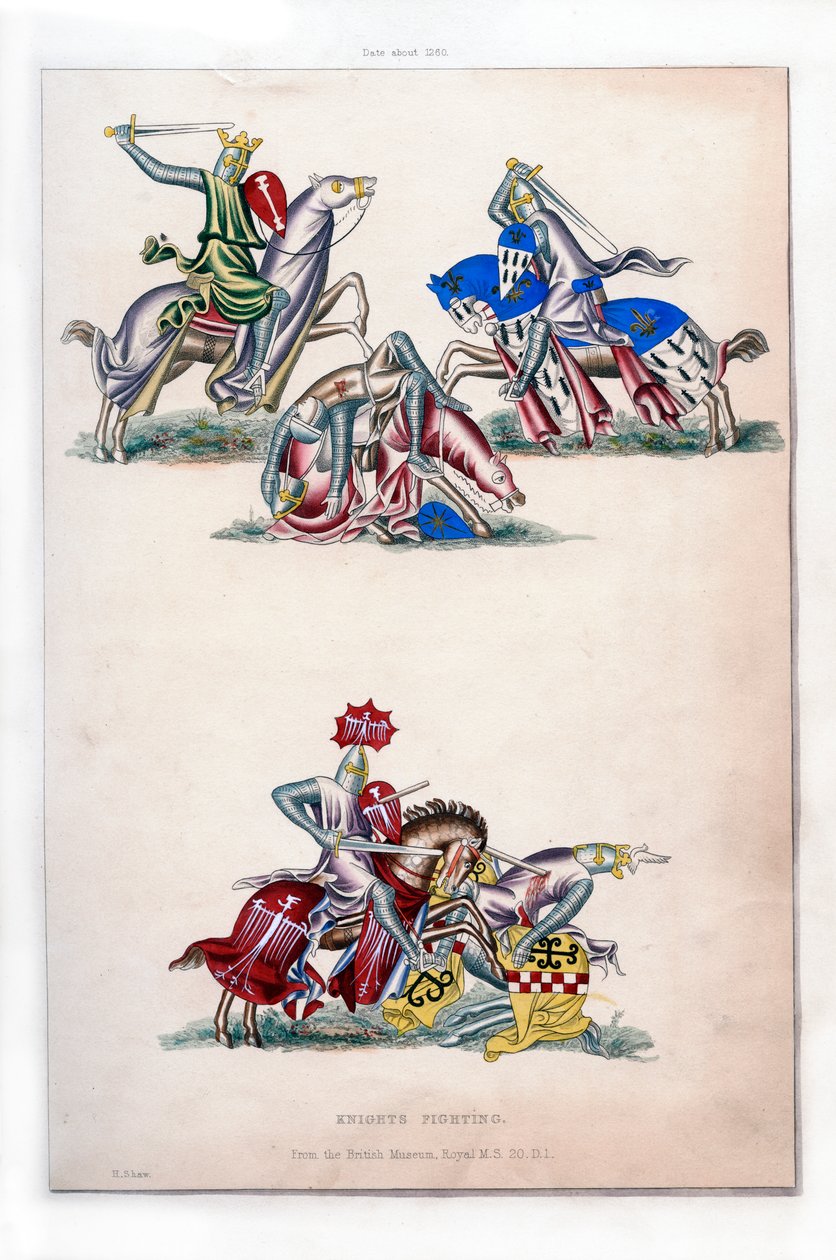 Knights fighting, c1260 by Henry Shaw