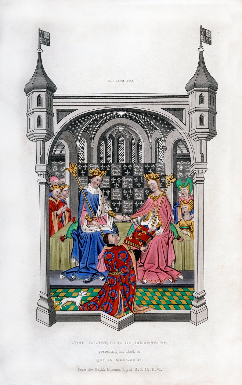 The Earl of Shrewsbury presenting his book to Queen Margaret, c1445, 1843 by Henry Shaw