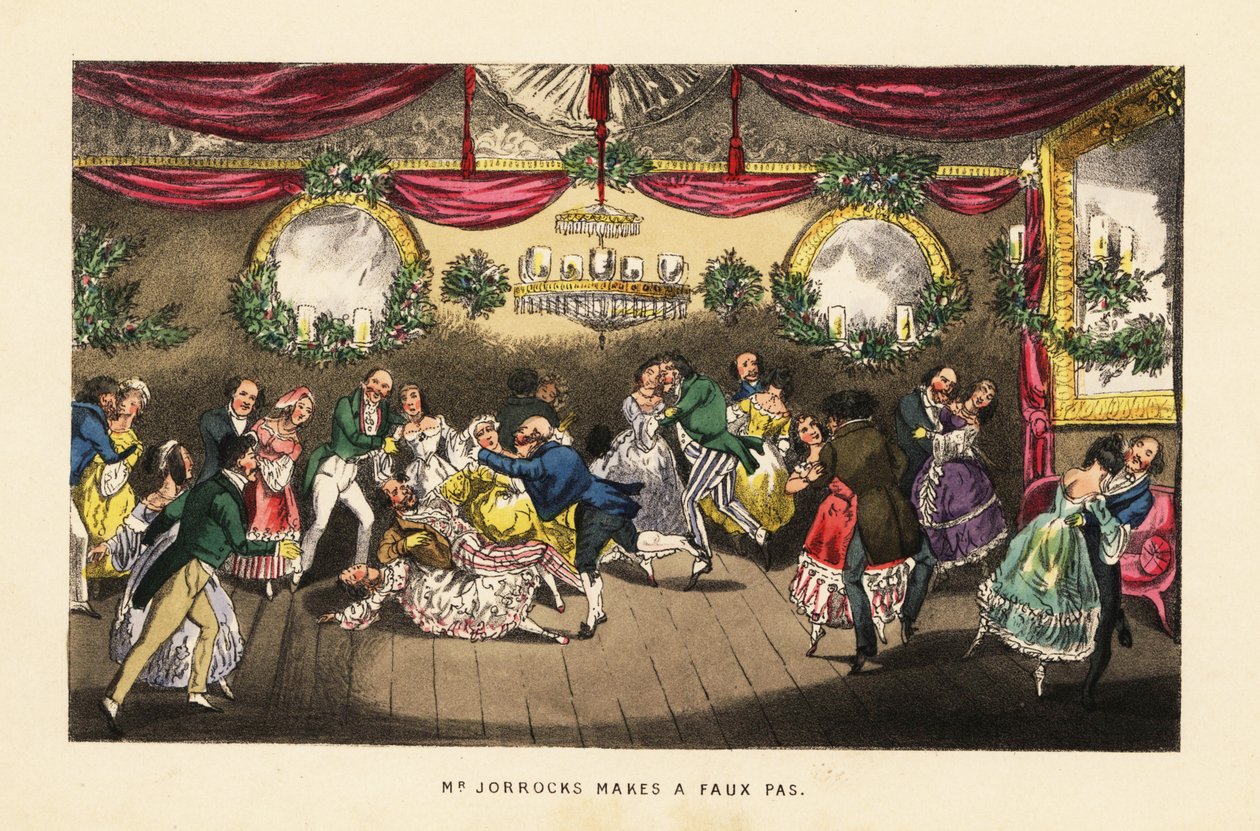 Dancers colliding during a waltz at a posh ball in Paris by Henry Thomas (after) Alken