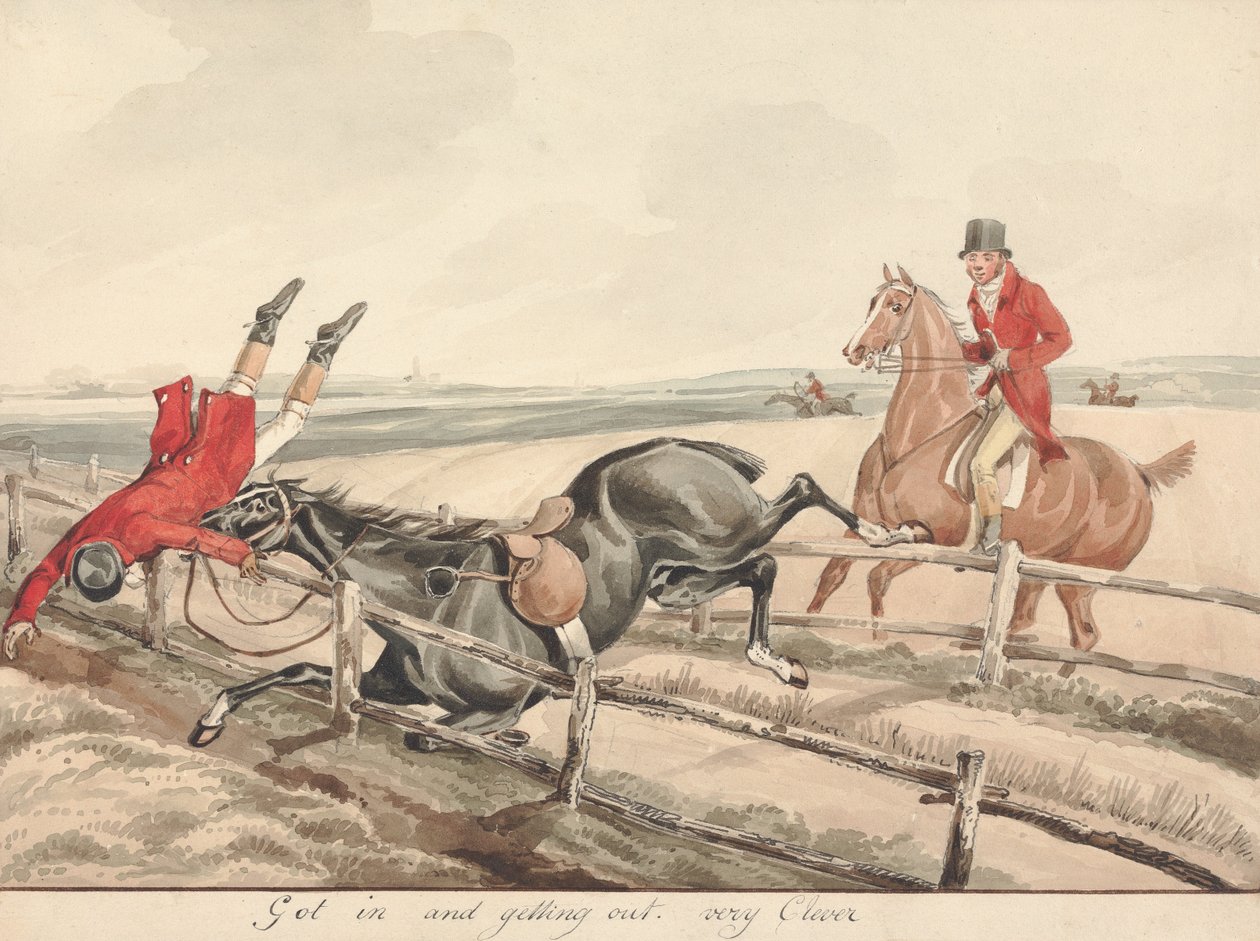 “Qualified Horses and Unqualified Riders: ‘Got in and Getting Out. Very Clever’” by Henry Thomas Alken