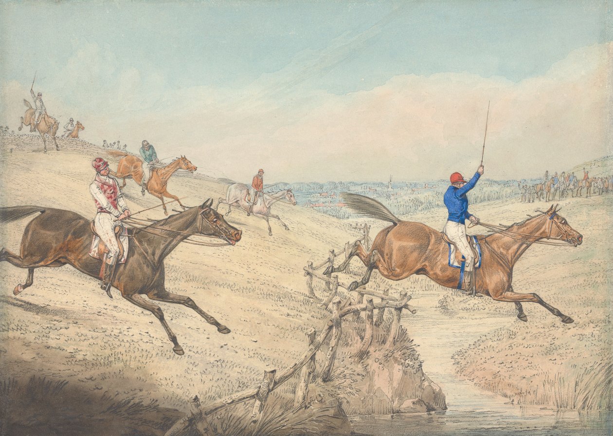 Steeplechasing: The Field taking a Low Rail and a Brook by Henry Thomas Alken