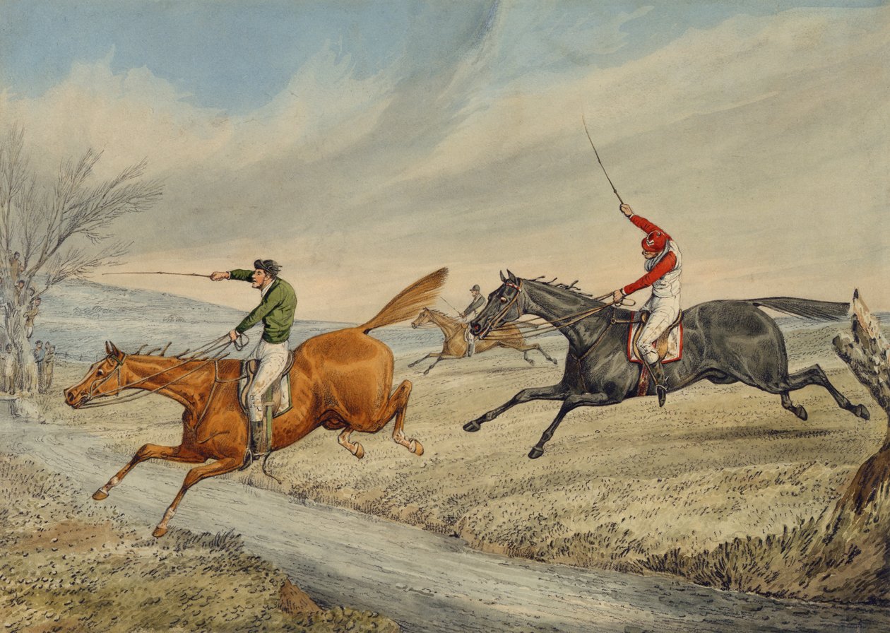 Steeplechasing: Three Riders Taking a Brook by Henry Thomas Alken