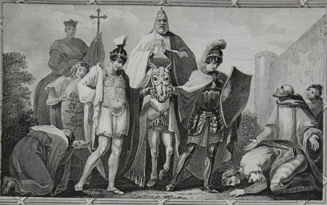 Henry and Lewis conducting the Pope to the castle of Torci, engraved by Saunders, illustration from David Hume