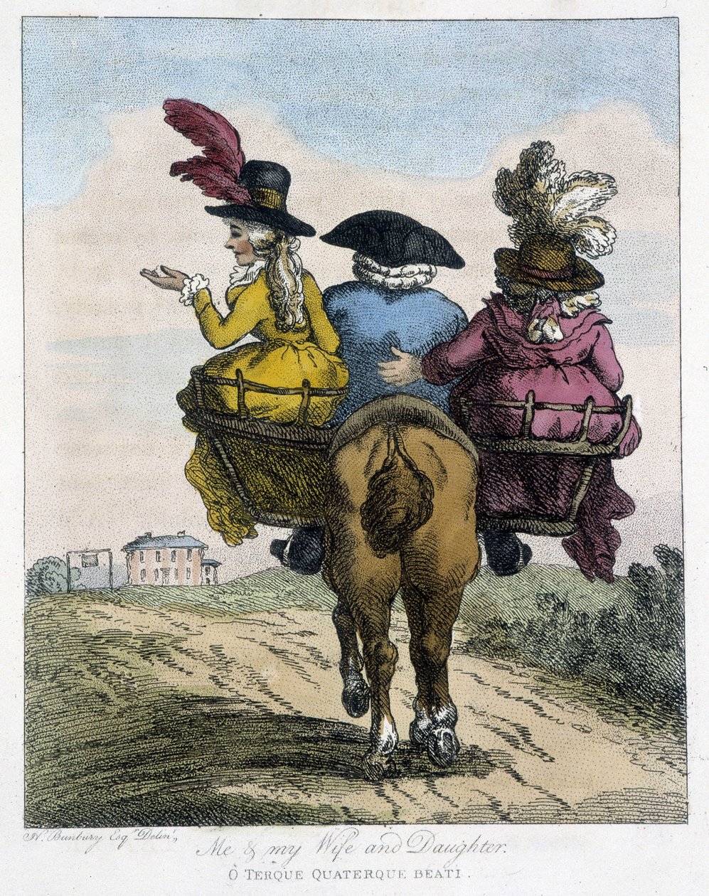 Me with My Wife and Daughter - in Caricatures Anglaise sur les Manners de Riding a Horse, Illustrated by H. W. Bunbury, Edited by John Stockdale by Henry William Bunbury