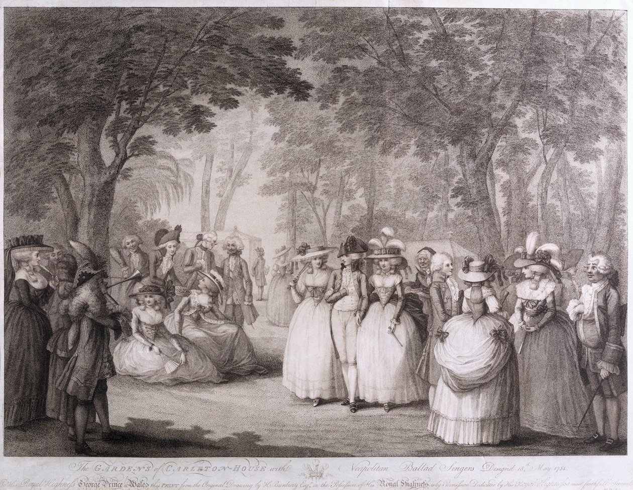 The Gardens of Carlton House with Neapolitan Ballad Singers, engraved by William Dickinson, 1784 by Henry William Bunbury