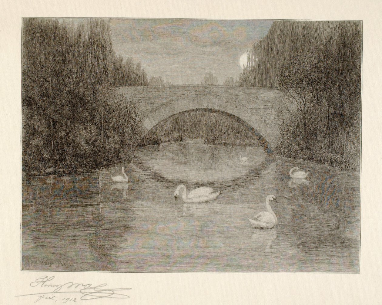 Evening, Swan Lake, Central Park, New York by Henry Wolf