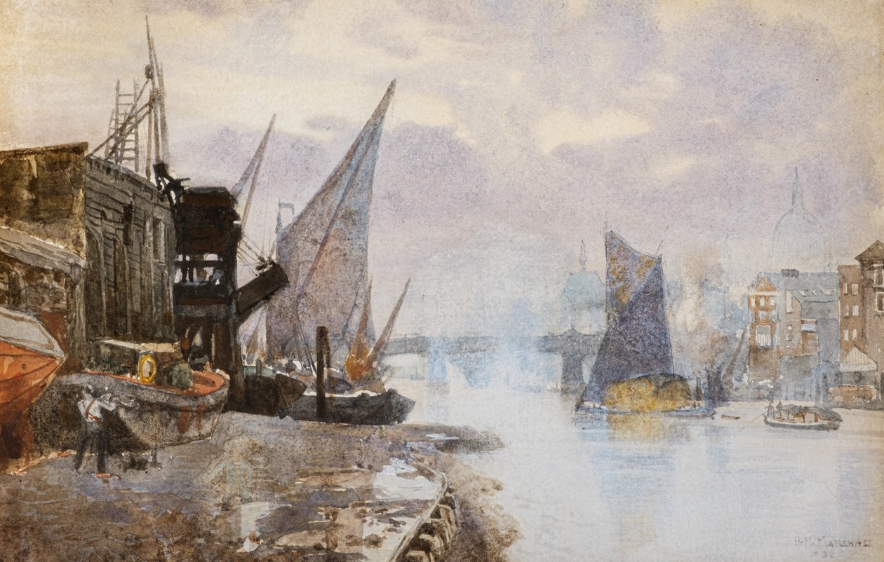Shipping on the Thames at Bankside, c.1884 by Herbert Menzies Marshall