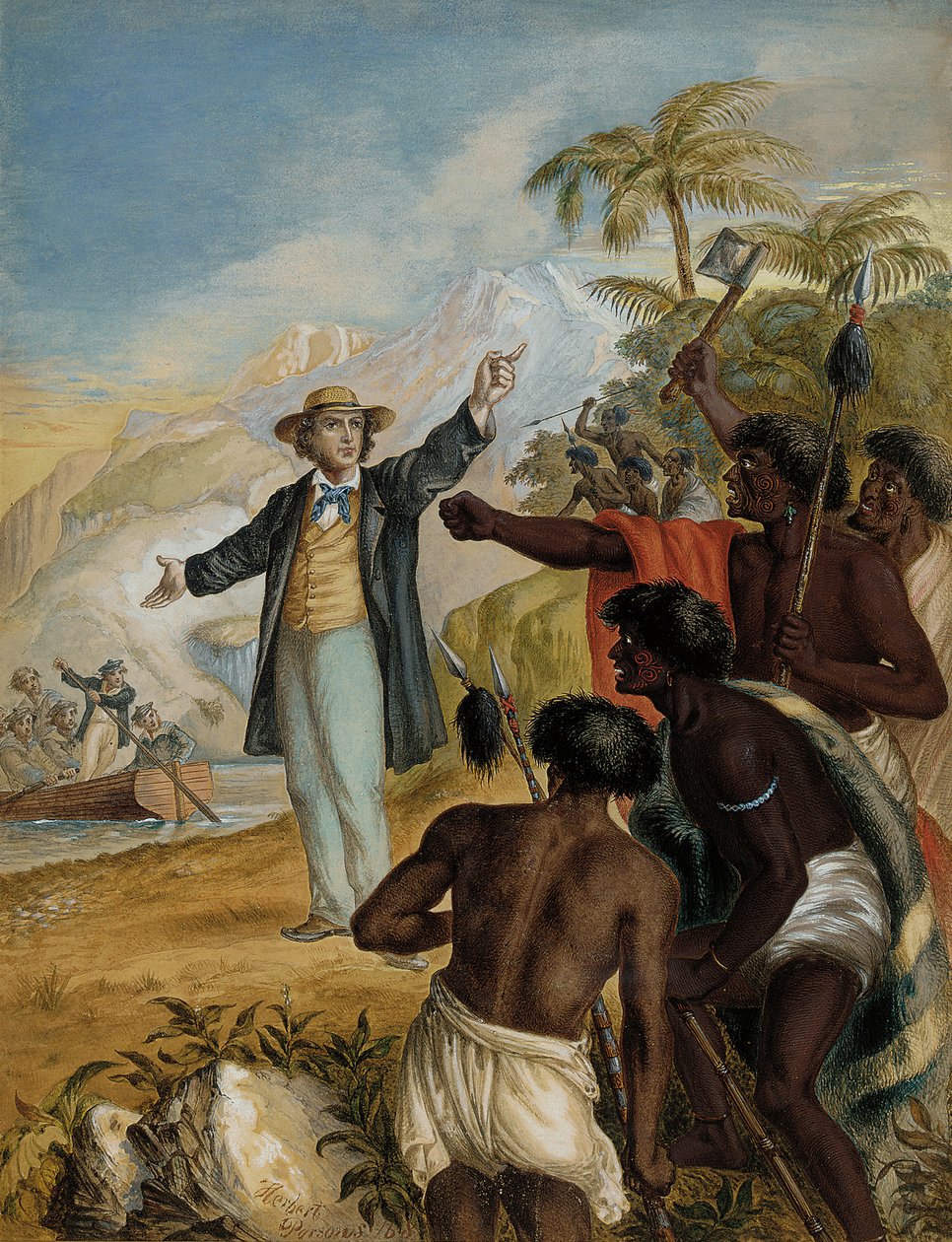 A Scottish Missionary Coming Ashore Confronted by Warring Maoris, 1868 by Herbert Parsons