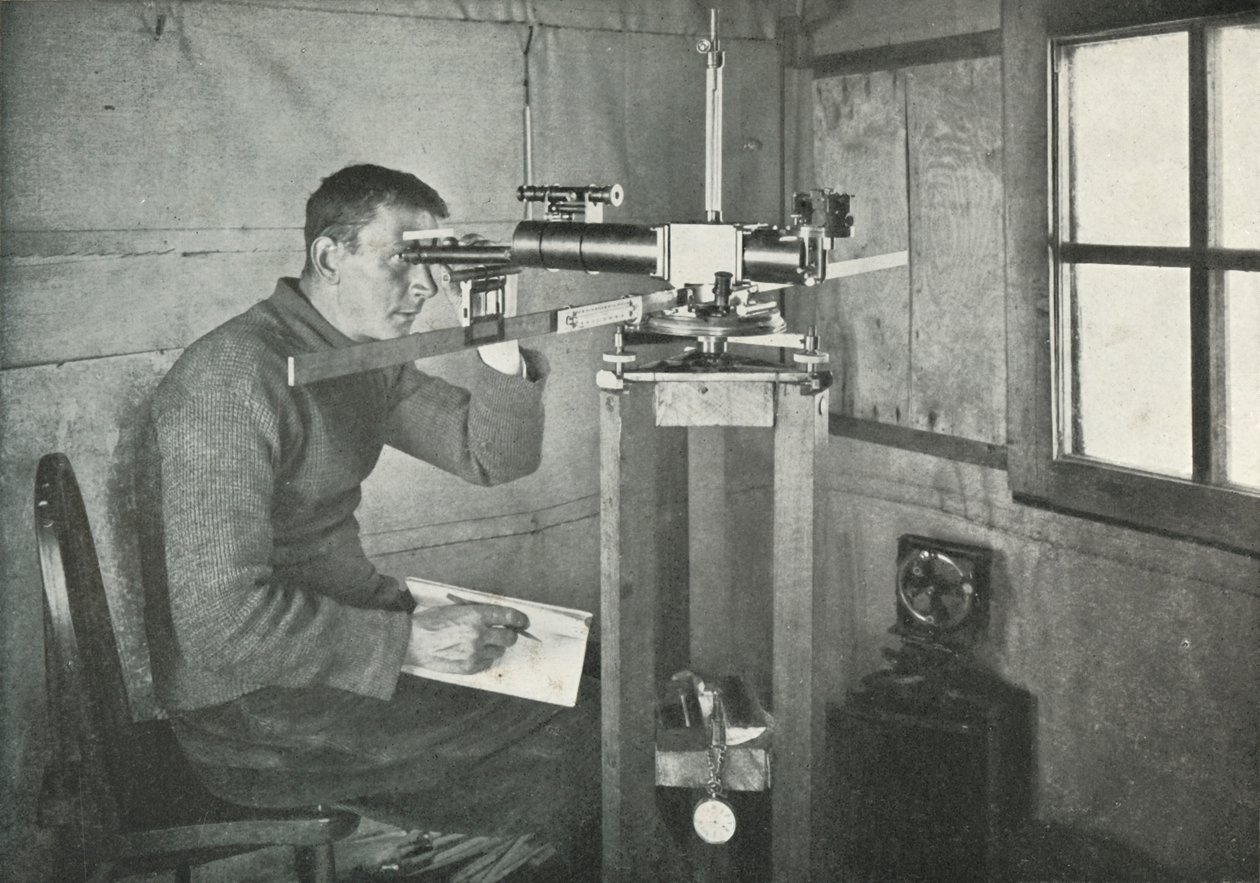 Dr. Simpson at the Unifilar Magnetometer, 1911 by Herbert Ponting
