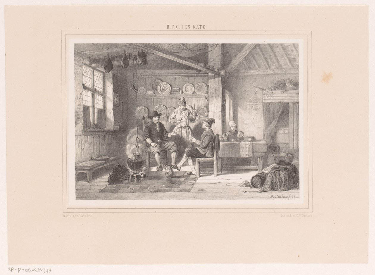 Interior with Three Men by a Hearth by Herman Frederik Carel ten Kate