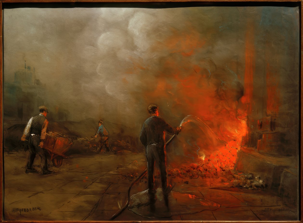 Workers Extinguishing Coke in a Factory by Herman Heijenbrock