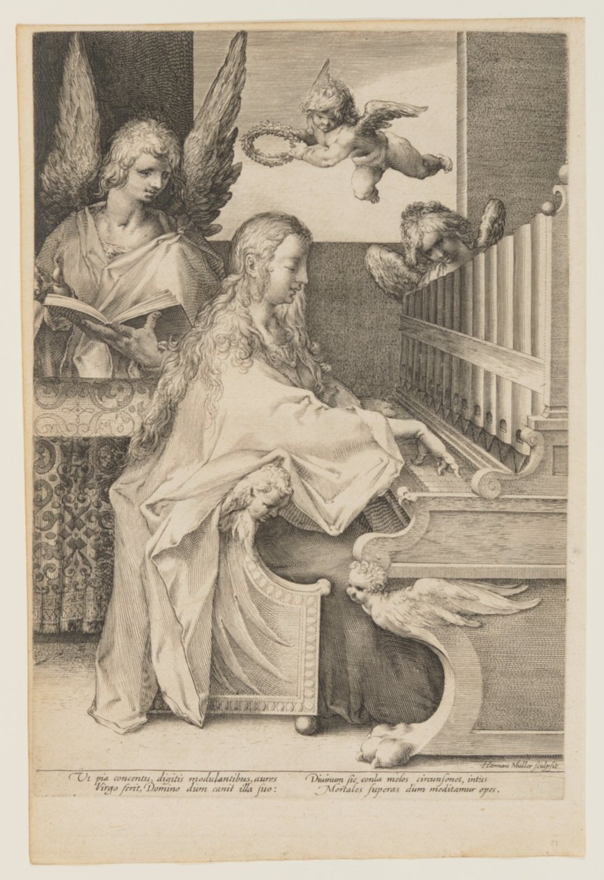 St. Cecilia Playing the Organ with Two Angels by Herman Jansz. Muller