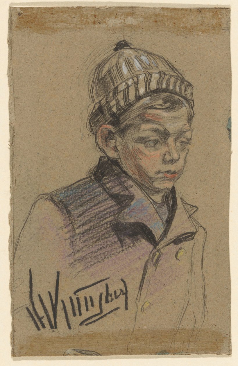 Boy with Coat and Hat by Herman Kruyder (signed by artist)