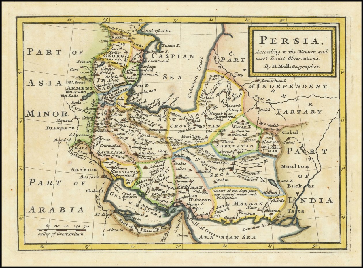 1740 map of Persia by Herman Moll