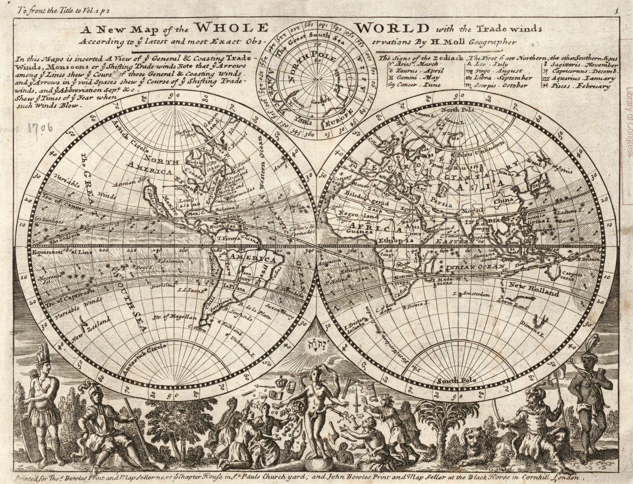 A new map of the whole world with the trade winds according to the latest and most exact observations by Herman Moll