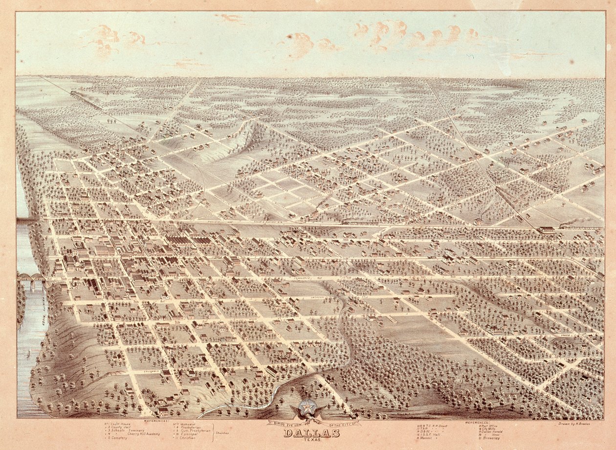 Street map of Dallas, Texas, 1872 by Herman attr. to Brosius